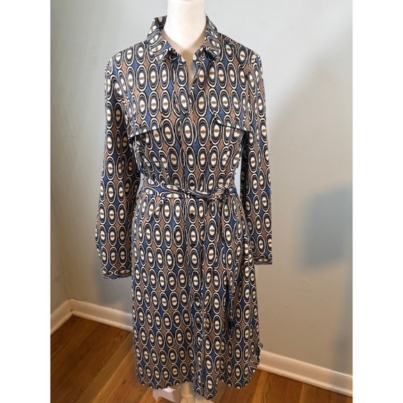J.McLaughlin Dresses & Skirts - J McLaughlin Catalina Cloth Belted Shirt Dress M Geometric Retro Print Navy